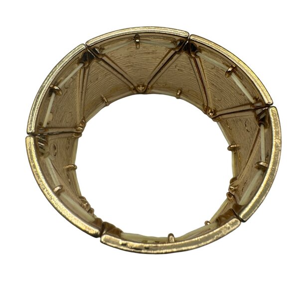 Vintage Gold & Enamel Chevron Pattern Cuff Bracelet Retro Art Deco-Inspired - Picture 6 of 6